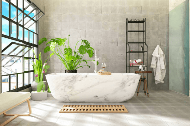 Marble texture colored bathtub